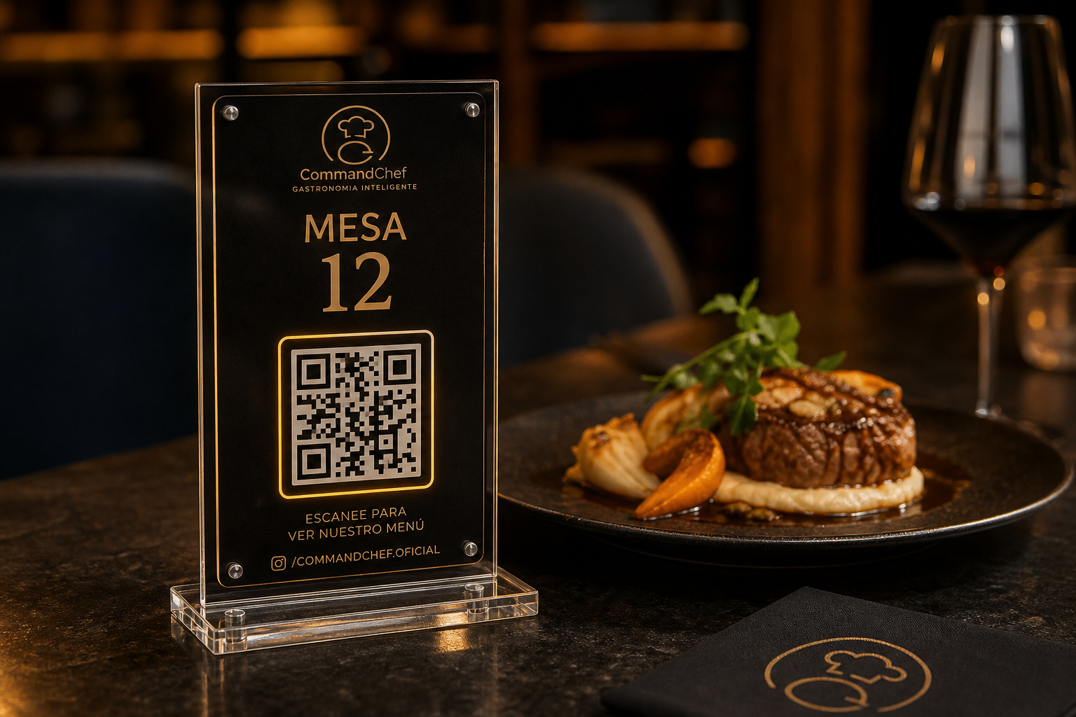 Mesa de restaurante con cartilla QR CommandChef